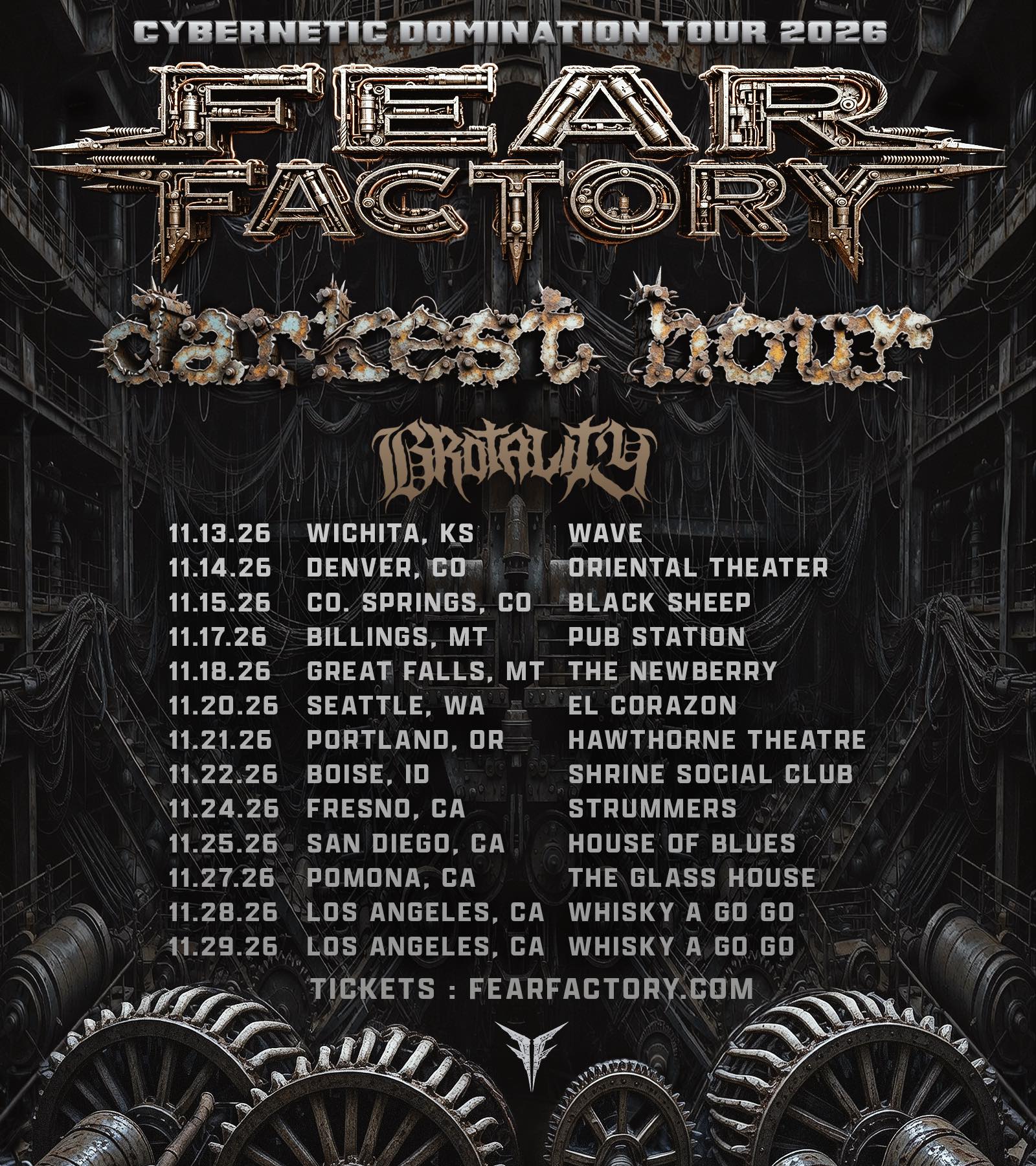 Darkest Hour Cybernetic Domination Tour Poster 2026